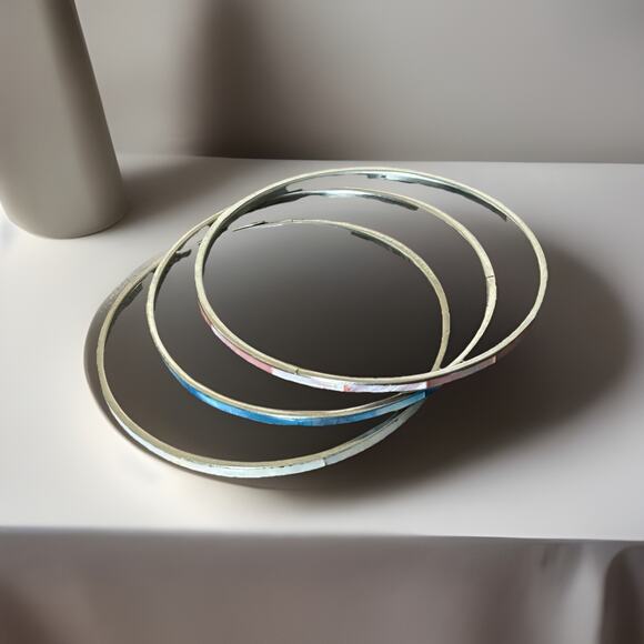 Vintage 70’s Mother Of Pearl/ Abalone Stackable Bangle Bracelets 3cm - Picture 1 of 3